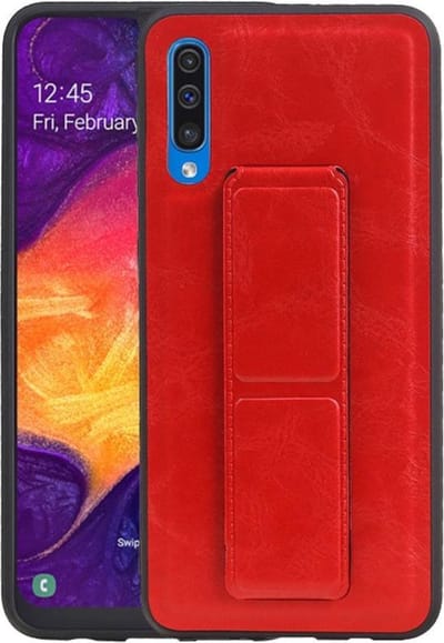 Grip Stand Hardcase Backcover - Telefoonhoesje - Achterkant Hoesje - Geschikt voor Samsung Galaxy A50 - Rood