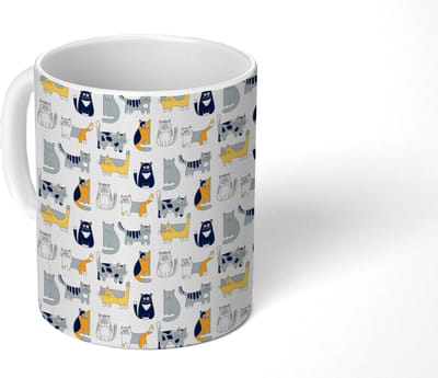 Mok - Koffiemok - Patroon - Kat - Poes - Jongens - Meisjes - Kinderen - Kindje - Mokken - 350 ML - Beker - Koffiemokken - Theemok