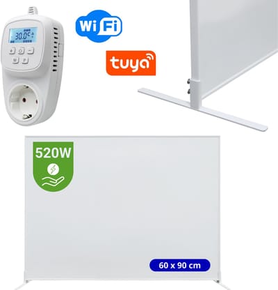 VH verplaatsbaar infrarood paneel compleet met thermostaat - 60 x 90 cm - 520 watt - Wifi en programmeerbaar - Lichtgewicht