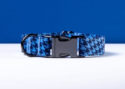 Halsband hond - Pied de poule honden halsband - Handgemaakt in Nederland - Blauw | Maat L