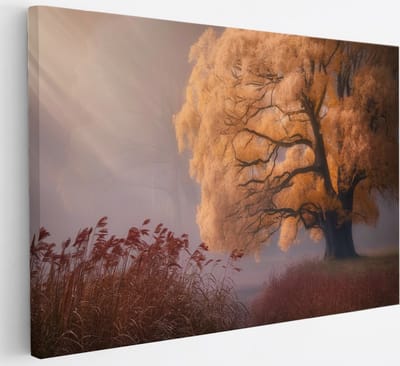 Saammp Canvas Schilderij - Hefst Achtig Landschap - Natuur - Bloemen - 30x20 - Foto op canvas - Wanddecoratie - Muurdecoratie Woonkamer - Slaapkamer decoratie - Canvas Print