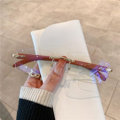 KAMMPT Randloze Zonnebril Stijlvolle Tinten UV400 Reizen Buiten Voor Mannen Vrouwen Houtnerf Luxe Vintage Zonnebril As picture white