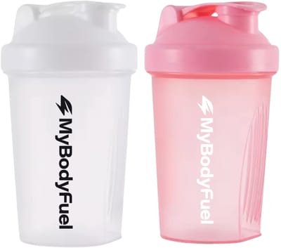 MyBodyFuel - Shakebeker - 400 ml - met mixfilter - Wit en Roze - Set van 2 - Proteïne Shaker - BPA-vrij