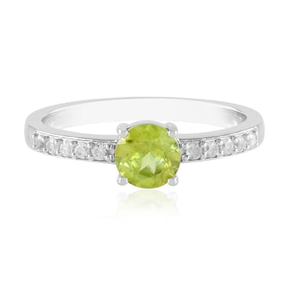 Cavill - 925 Zilver Ring - Platina Geplateerd - 0,65ct Ronde Briljant Sfeen - 10 Cambodjaanse Zirkonen - Elegante Groene Edelsteenring