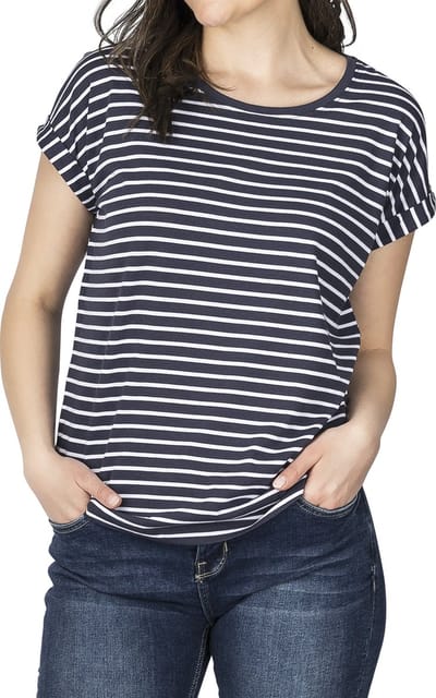 DENIMFY Dames Top DFSophie regular fit Blauw Ronde Hals Volwassenen Zomertop katoen-modal mix