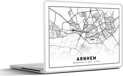 Laptop sticker - 13.3 inch - Stadskaart - Arnhem - Zwart - Wit - 31x22,5cm - Laptopstickers - Laptop skin - Cover