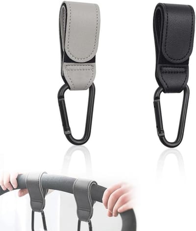 Allecto Plus - Kinderwagen Haken 2 Stuks Universele Pasvorm - Boodschappentassen Rugzak Kinderwagen Accessoires Zwart Grijs - Handig en Praktisch