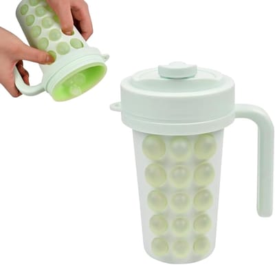 VHV-2-in-1 Ijsballenmaker Fles - Opvouwbare Ijsblokjesmaker met Rietje en Deksel - Draagbare Ijsvorm voor Iced Coffee, Fitness en Reizen - BPA-vrij - Groen