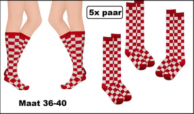 5x Paar Brabant kousen rood/wit - maat.36-40 - Thema feest party fun optocht festival
