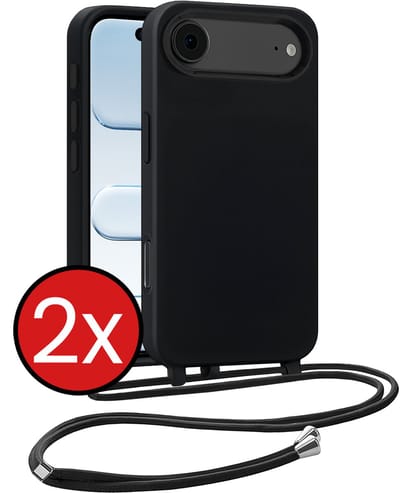 Hoesje Geschikt voor iPhone Air Hoesje Siliconen Case Met Koord - Hoes Geschikt voor iPhone Air Hoesje Backcover Met Telefoonkoord - Zwart - 2 PACK