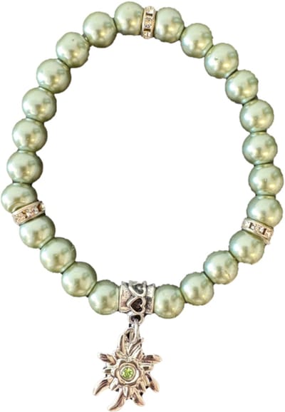 Haus Huberts Oktoberfest Armband - Groene Parels en Edelweiss - Dirndl Verkleedaccessoire - One size - Volwassenen