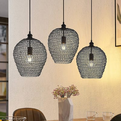 Lindby - hanglamp - 3lichts - ijzer - H: 38 cm - E27 - zwart