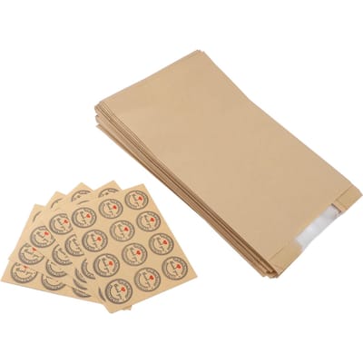 50 STUKS Broodzak Kraftpapier Transparant Venster Verpakking Gebakken Voedsel Opbergzak met 60 STUKS Bedank geel