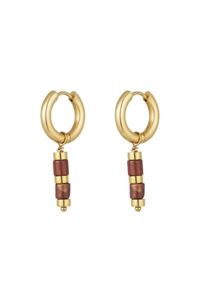 Oorbellen - Yehwang - Goud - Rood - Natuursteen - Stainless steel sieraden