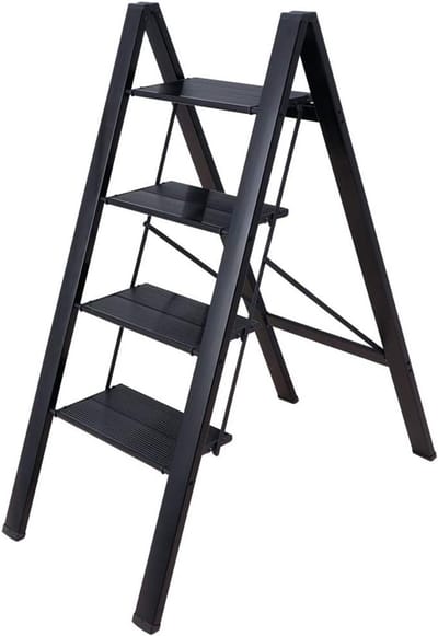 Trapladder met 4 treden - Klapbare ladder - Huishoudelijke klussen - Lichtgewicht aluminium - 101 cm hoog - Zwart