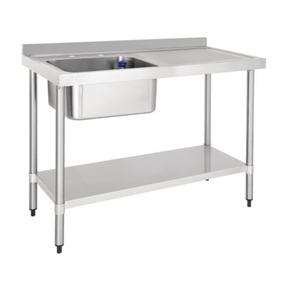 Vogue Enkele Spoeltafel RVS Afdruiprek Rechts 1200mm - Vogue DY823 - Horeca & Professioneel