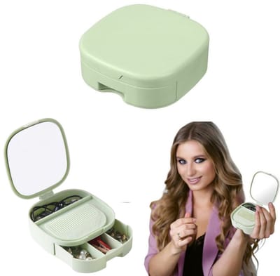 1 artikel - Draagbare make-upspiegel - Opbergdoos voor reiscosmetica - Opbergdoos voor sieraden in ladestijl - Stofdicht - Compact en draagbaar - Groen - 103 x 97 x 34 cm - Geschikt voor cosmetica, reizen en thuis