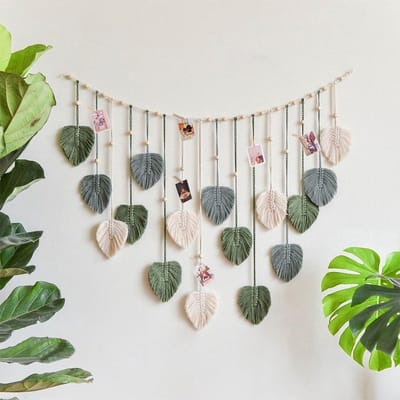 Handgemaakte Macramé Wandtapijt met Bohemian Bladeren voor Buiten en Binnen, Ideaal voor Woonkamer, Slaapkamer en Kinderkamer (120 x 75 cm)