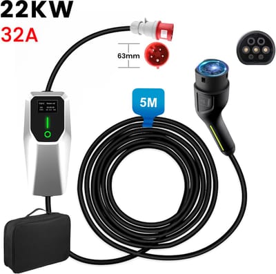 Cestovet Mobiele Thuislader - Type 2 via CEE Krachtstroom – 22KW (10A-32A, 3 Fase) – 5 Meter - Thuislader Type 2 met Gegoten Stekkers - IP65 Waterdicht EV Oplader