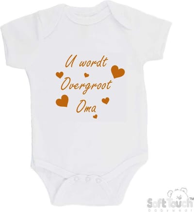 100% katoenen Romper "U wordt overgroot oma" Unisex Katoen Wit/tan Maat 56/62 Zwangerschap aankondigen - Bekendmaking zwangerschap - Zwangerschapsaankondiging