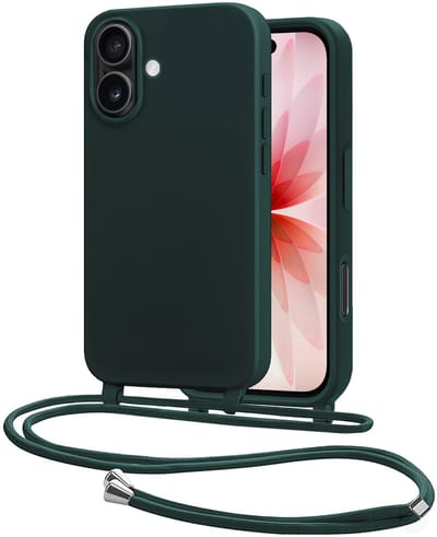 Hoes Geschikt voor iPhone 17 Met Telefoonkoord - Siliconen Hoesje Backcover Met Ketting - Donkergroen
