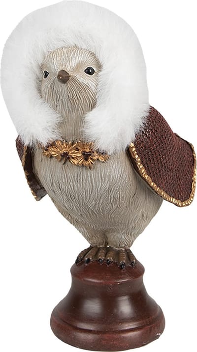 Clayre & Eef Beeld Vogel 14 cm Rood Grijs Polyresin Kerstdecoratie
