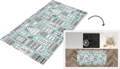 Keukenloper - Loper keuken - Patronen - Huis - Skyline - 120x60 cm - Keukenloper vinyl