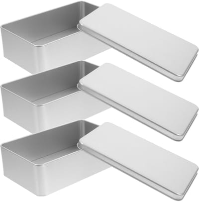 Dailygoods- Blikken Dozen - 3 Stuks - Met Deksel - Voor Koekjes - Cadeaudozen - Multifunctioneel - 18 x 11 x 5,5 cm - Opbergdoos