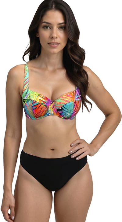 Vivisence Bikinitop Gevoerd Met Beugel Kliksluiting Tropisch Patroon Voor Dames Vakantie, Oranje-Groen,80G