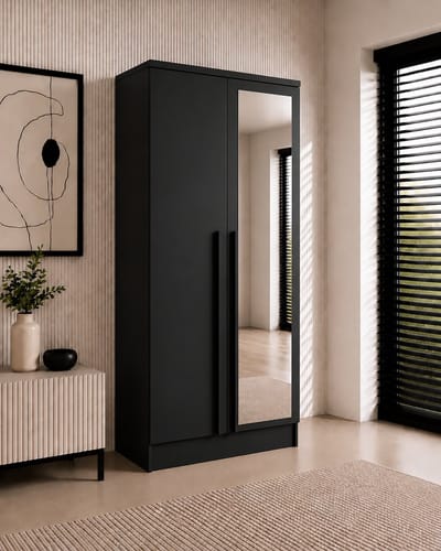 Pro-meubels - Kledingkast Istanbul - met Spiegel - 100 x 52 x 200 cm - Zwart mat - 2 Deuren - 2 Lades - Slaapkamer