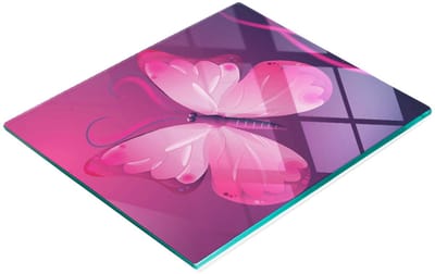 Multifunctionele decoratieve snijplank van gehard staal voor de keuken, roze vlinder, 60x52 cm