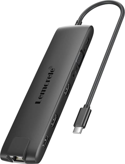 Lemorele TC96 USB-C 13-in-1 Docking Station - Dual HDMI, VGA, USB 3.1, Ethernet, SD/TF, Audio & 100W PD Opladen