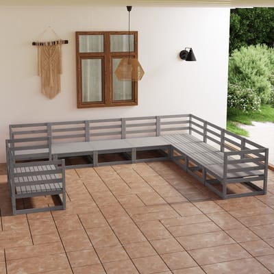 vidaXL - 10-delige - Loungeset - massief - grenenhout - grijs