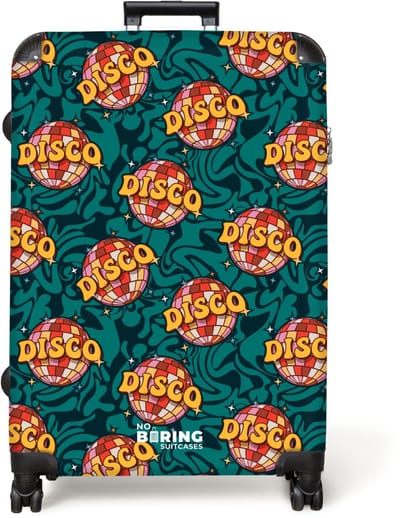 NoBoringSuitcases.com® - Koffer groot - Reiskoffer lichtgewicht - Retro disco wave bal patroon kleurrijk - Rolkoffer met 4 wielen - Grote trolley XL - 98 liter bagage