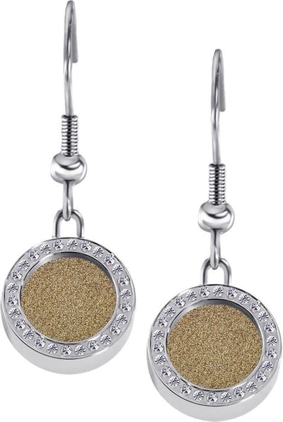 Quiges RVS Schroefsysteem Oorhangers Oorbellen Zilverkleurig met Zirkonia en Verwisselbare Glitter Goudkleurig