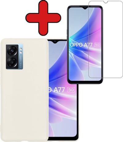 Hoesje - Met Screenprotector - Geschikt voor OPPO A77 - Sterk & Shockproof - Telefoon Hoes - Back Cover - Siliconen Case - Telefoonhoes - Wit