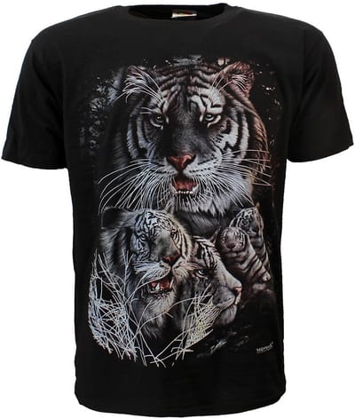 Witte Siberische Bengaalse Tijgers in de Nacht T-Shirt Zwart - Origineel Design - XL