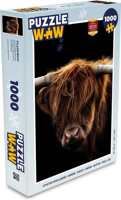 Puzzel Schotse Hooglander - Horens - Zwart - Dieren - Natuur - Wild - Koe - Legpuzzel - Puzzel 1000 stukjes volwassenen