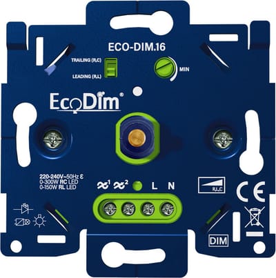 Led Dimmer inbouw 0-300W - ECO-DIM.16 - Kleine inbouwdiepte - Voor alle merken afdekmateriaal