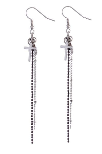 Behave - Oorbellen hanger kruis munt antraciet - Statement avondlook