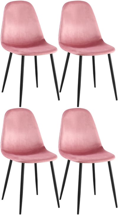 CLP Napier Set van 4 eetkamerstoelen - Modern Design - Zonder armleuning - Metalen Onderstel - Comfortabele Rugleuning - Max.150 kg - Fluweel/roze