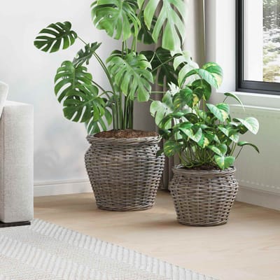 vidaXL Plantenmand met opslag GENDT 2 st Natuurlijk grijs Kubu Rattan
