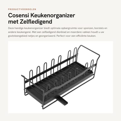 Dailygoods- Keukenorganizer met zelfledigend dienblad - Gootsteenorganizer - Opbergmand - Handdoekhouder - Duurzaam - Robuuste constructie