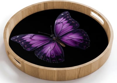 Dienblad rond 40x40 cm - Schootdienblad hout - Vlinder - Paars - Levendig - Borrelplank rechthoek - Plateau houten dienbladen