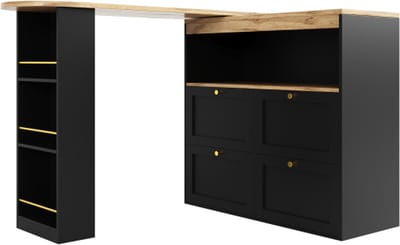 360° draaibare bartafel, met 4 lades en open planken, geschikt voor eetkamer/studeerkamer/woonkamer