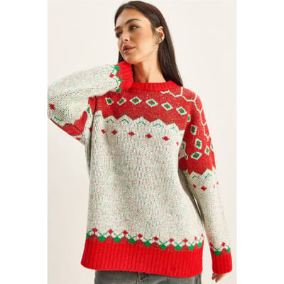 Oversized Geometrisch Gebreide Trui