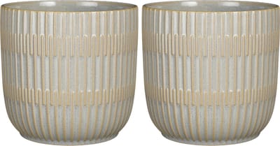 Mica Decorations - Plantenpot/bloempot - 2x stuks - keramiek - lichtgrijs - D19/H18 cm