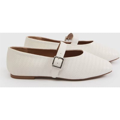 boohoo Dames Extra Brede Pasvorm Ballerina's Met Vierkante Neus En Gevlochten Weefsel | Wit | Maat: 39