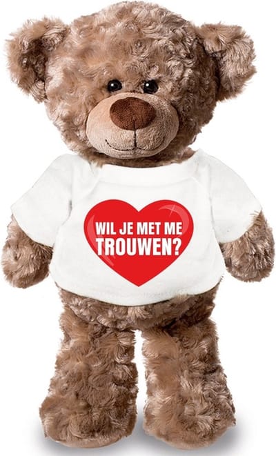 Knuffel teddybeer - wil je met me trouwen - 43 cm - pluche - met shirt - huwelijksaanzoek