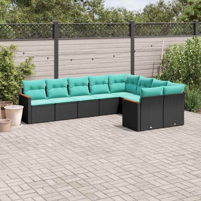 vidaXL - 9-delige - tuinbankset - met - kussens - van - zwart - polyrotan
